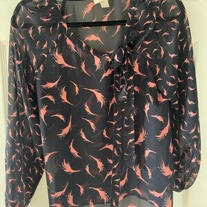 Women's Sheer Navy and Pink Blouse